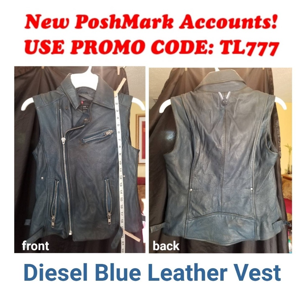 Diesel 100% Leather Vest/Jacket Blue Outerwear